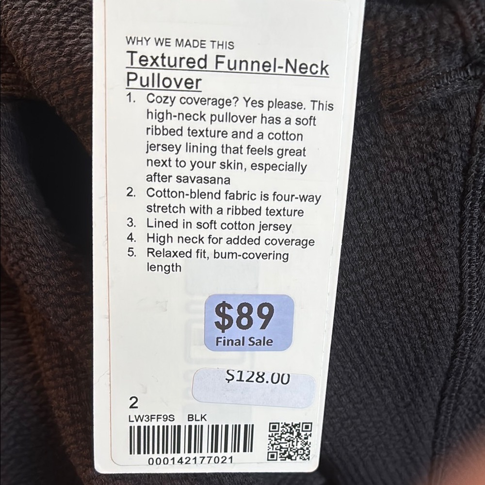Lululemon Size 2 Textured Funnel-Neck Pullover - Black